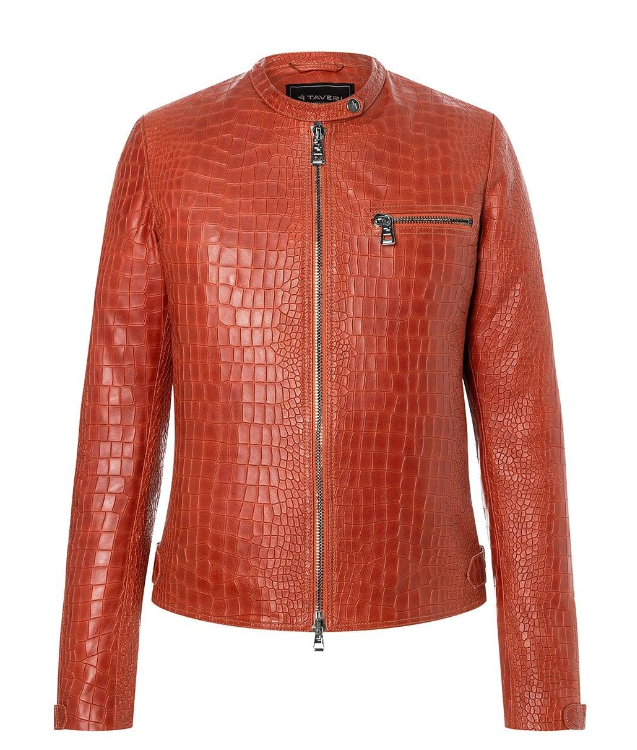 Women Fearless Biker Jacket Rust Crocodile Embossed 