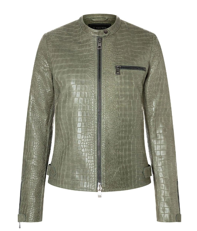Women Fearless Biker Jacket Rust Crocodile Embossed 